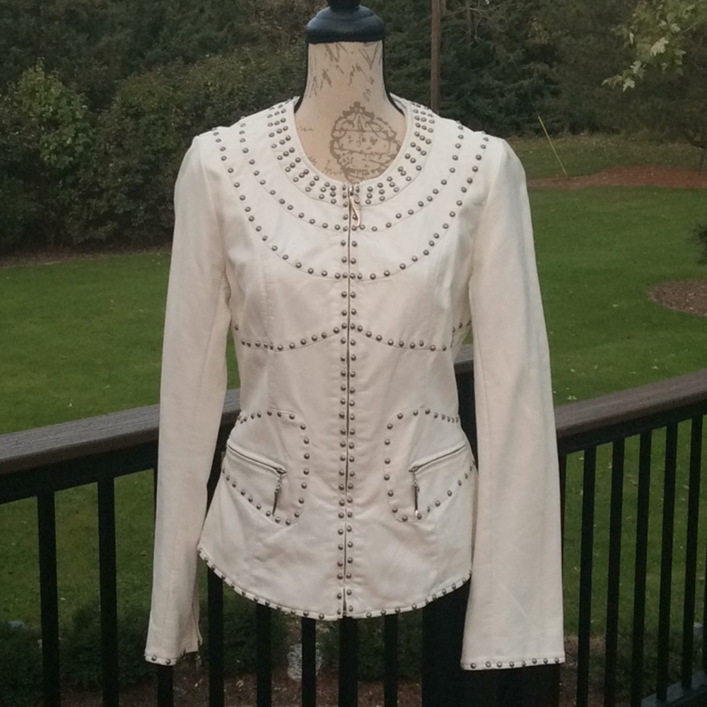 Women’s Monoreno White Studded Jacket Sz Large
